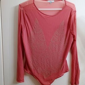 Iris Coral Geometric Long Sleeve Bodysuit